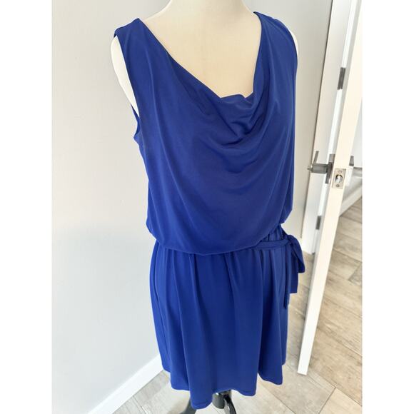 Fenn Wright Manson Cobalt Blue Sleeveless Blouson Dress Waist Tie Hi Low Size 8 - Picture 2 of 4